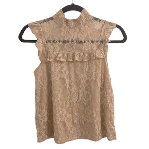 FLORAL LACE NUDE SLEEVELESS TOP SIZE S